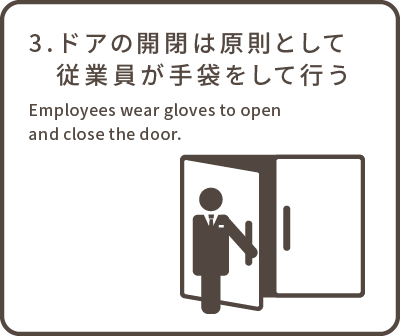 ドアの開閉は原則として従業員が手袋をして行う
